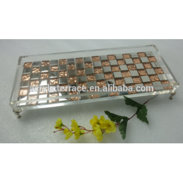 popular clear acrylic rectangle tray with metal legs acrylic storage tray home decorations